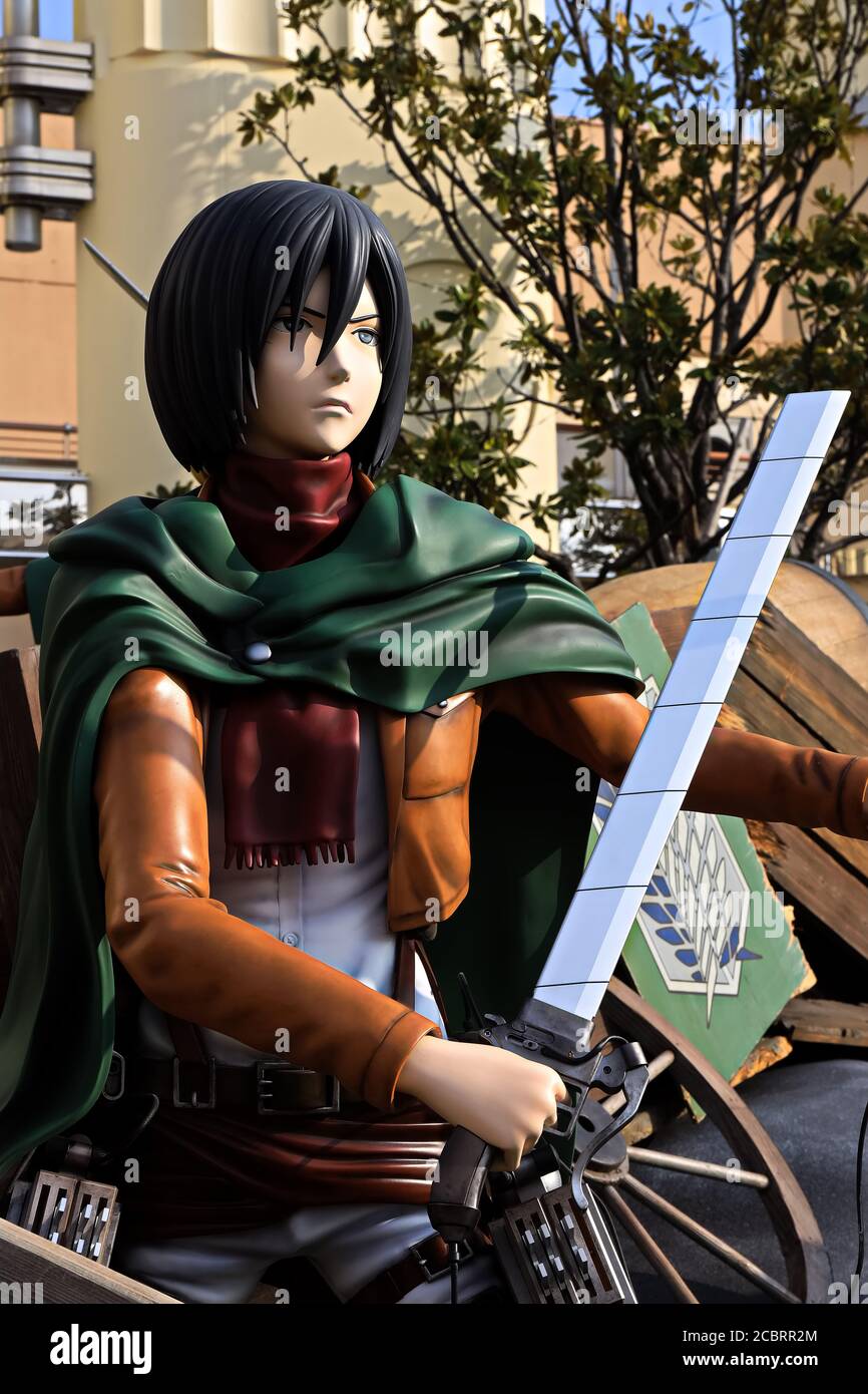 Clone-oid statua di Mikasa Ackerman da attacco su Titan ( Shingeki no Kyojin ) / gara per Survival XR Ride agli Universal Studios japan. Foto Stock