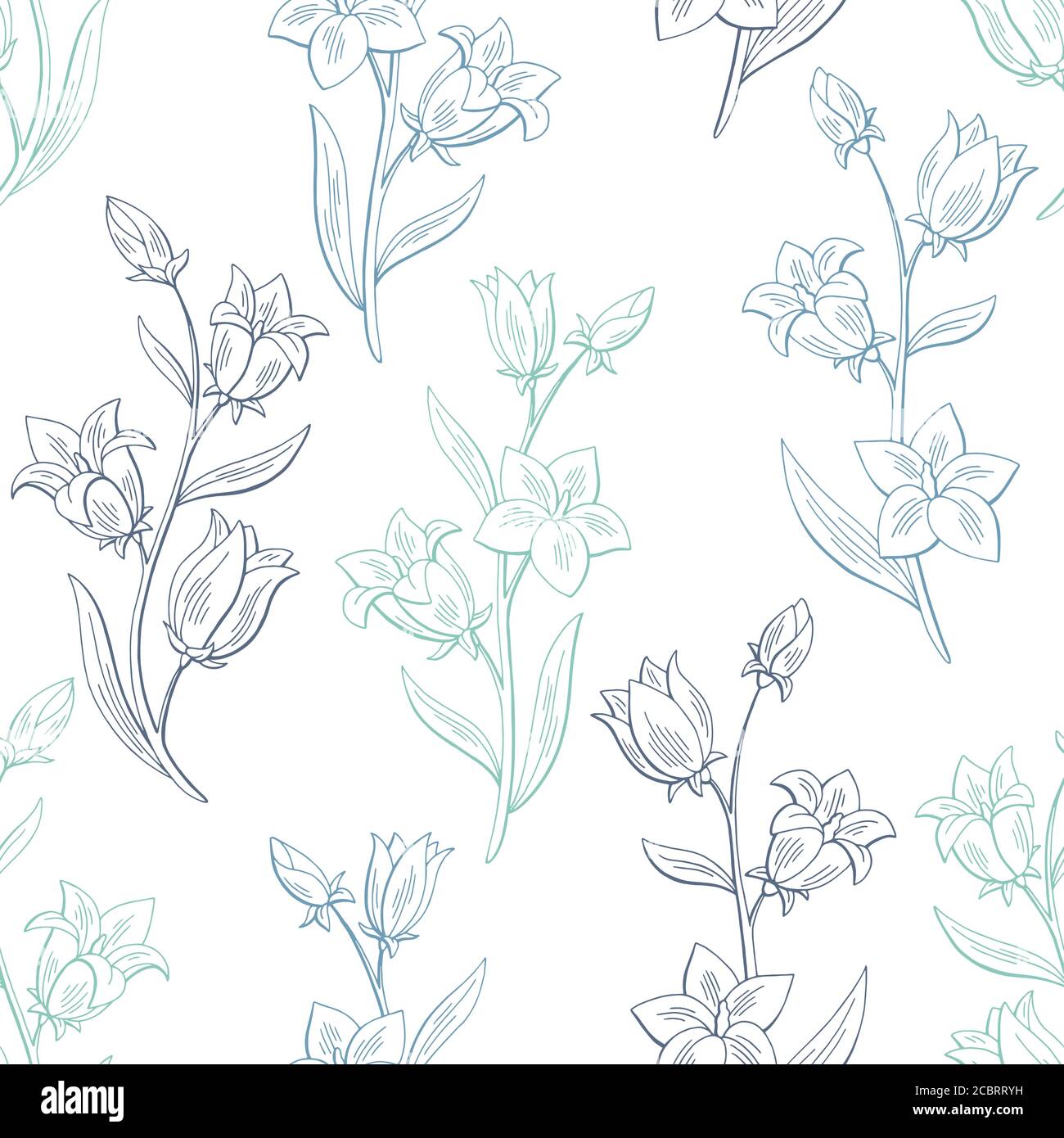 Bluebell fiore colore grafico motivo senza giunture schizzo sfondo illustrazione vettore Illustrazione Vettoriale