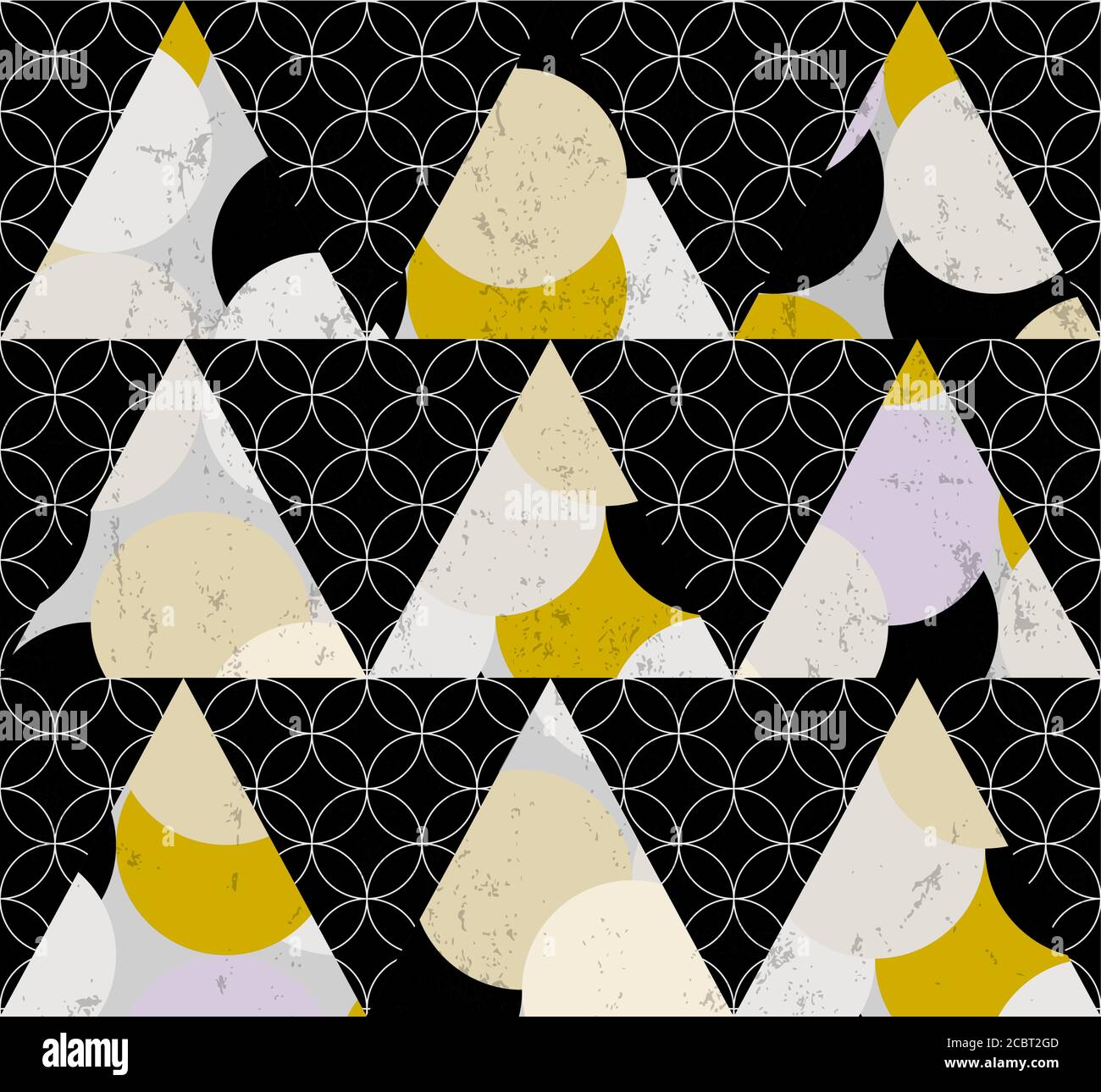 motivo di sfondo senza cuciture, con triangoli e cerchi, in bianco e nero Illustrazione Vettoriale