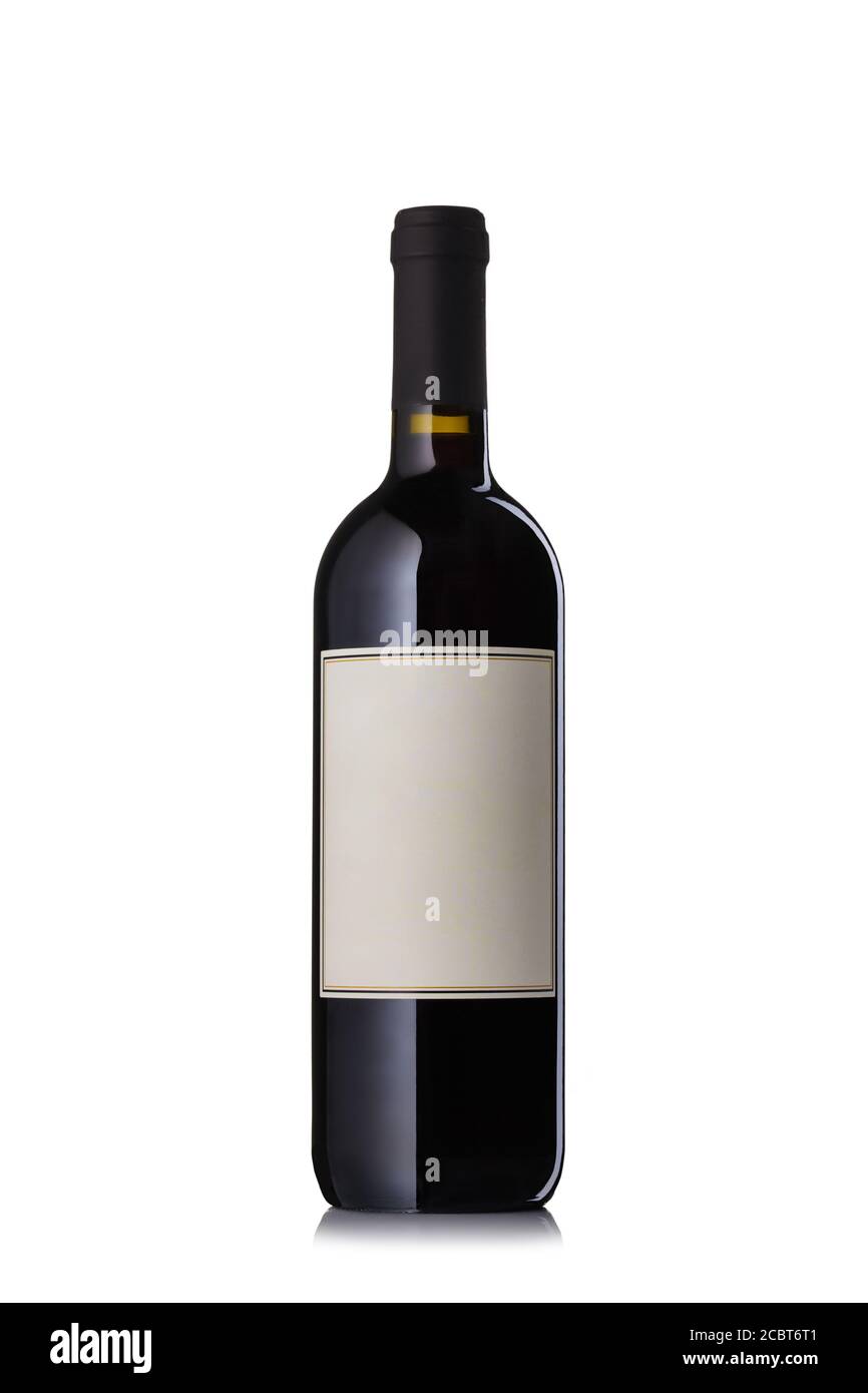 Bottiglia di vino rosso italiano su fondo nero. Foto Stock