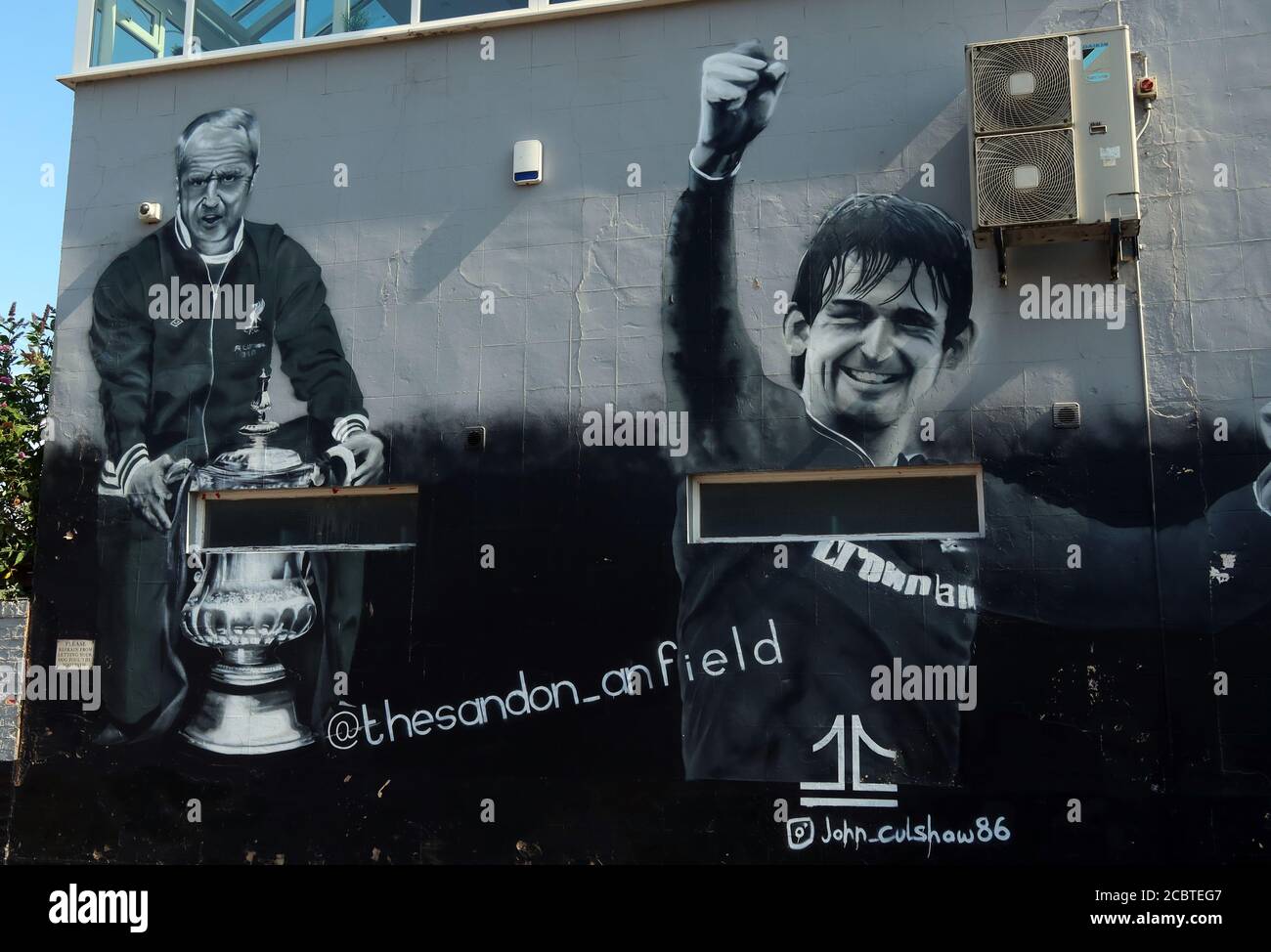 The Sandon murale, LFC, Liverpool Football Club, Anfield, Premier League, Merseyside, North West England, UK, L4 2UZ Foto Stock