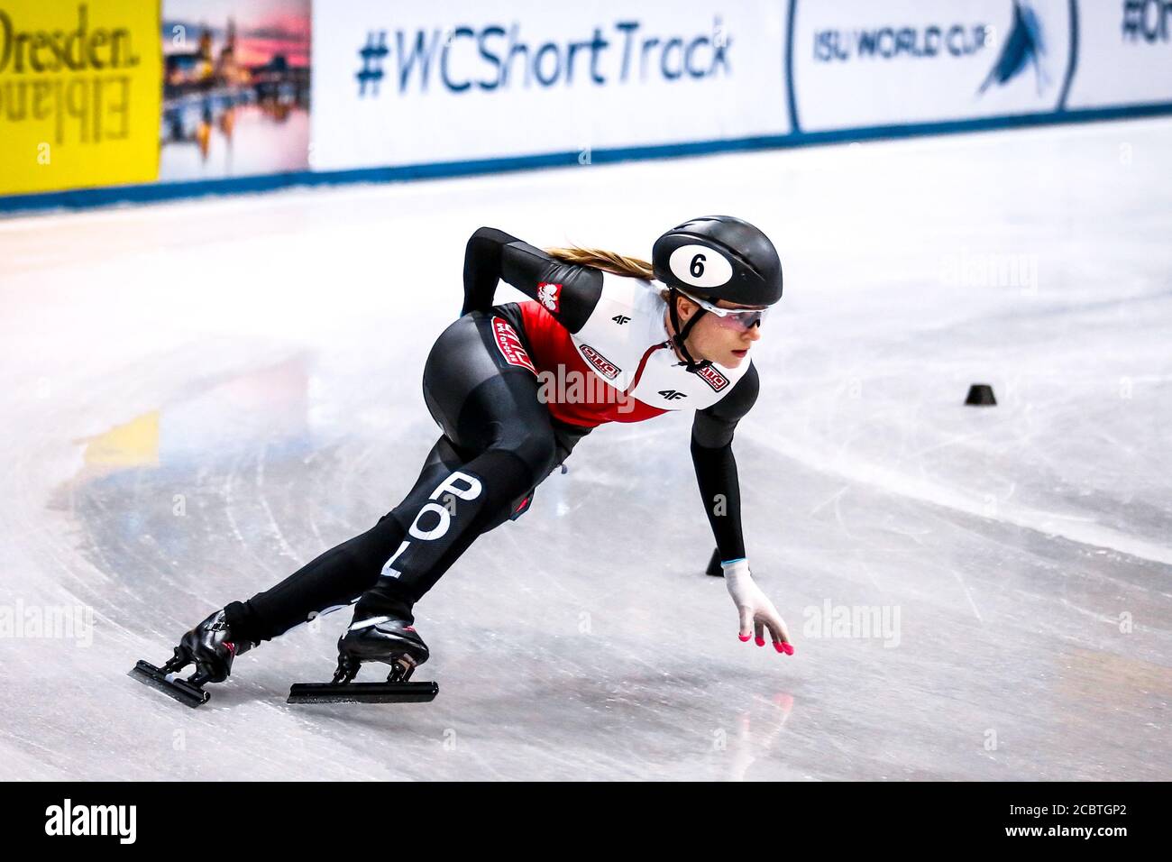 Dresda, Germania, 01 febbraio 2019: La pattinatrice di velocità polacca Natalia Maliszewska compete durante il campionato mondiale di skating a corto circuito ISU Foto Stock