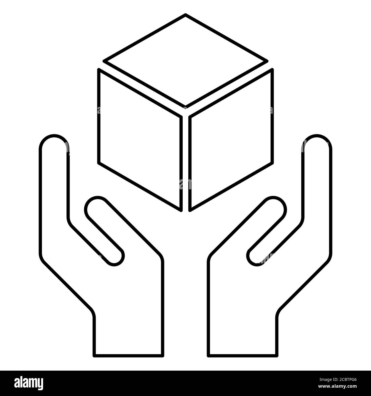 Maneggiare con l'icona di cura piatta isolata su sfondo bianco. Simbolo della confezione fragile. Illustrazione vettore etichetta . Illustrazione Vettoriale