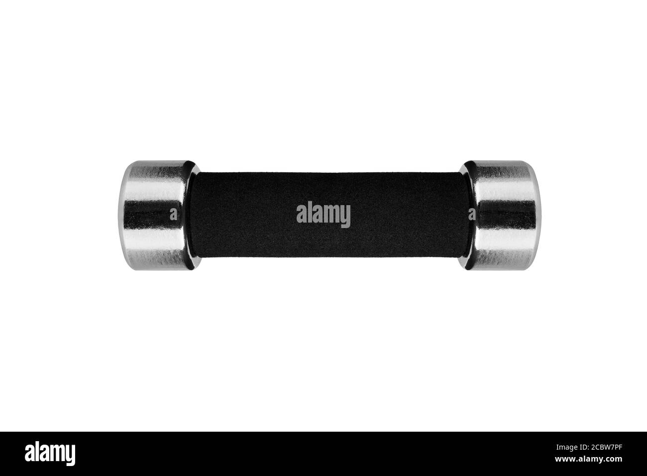 Un manubri su sfondo bianco isolato primo piano, singolo barbell in metallo con braccio nero, ferro da stiro sollevamento attrezzature sportive, fitness bar-design campana Foto Stock