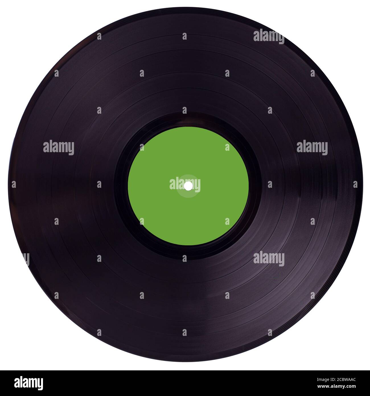 Black DJ disco in vinile per un lettore musicale un primo piano su sfondo bianco Foto Stock