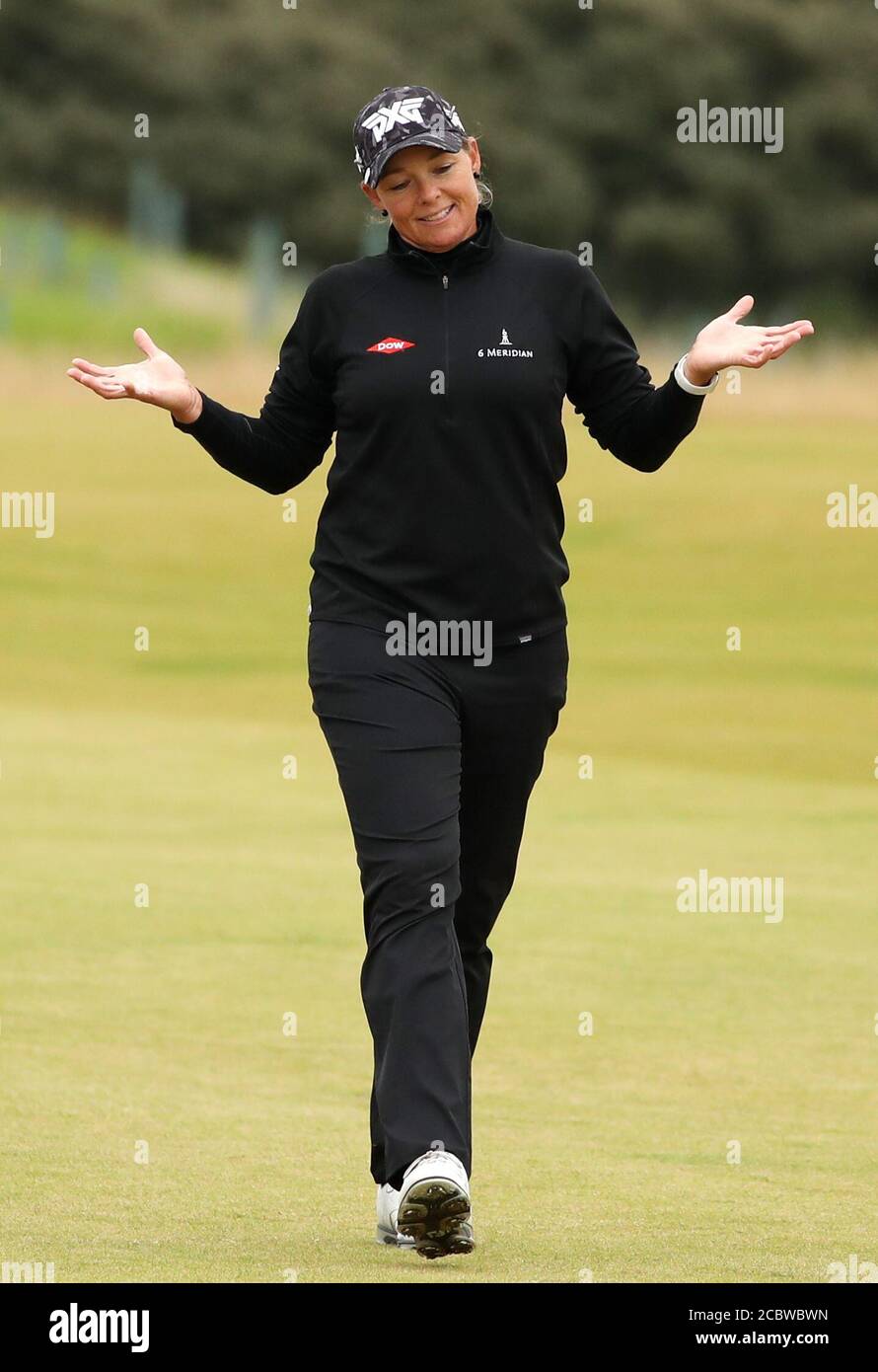 Katherine Kirk dell'Australia reagisce il diciottesimo giorno durante il quarto giorno dell'Aberdeen Standard Investments Ladies Scottish Open al Renaissance Club, North Berwick. Foto Stock