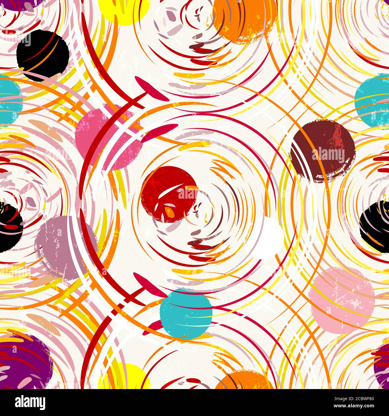 motivo di sfondo senza cuciture, con cerchi/ovali, tratti di vernice e schizzi, grugnoso Illustrazione Vettoriale