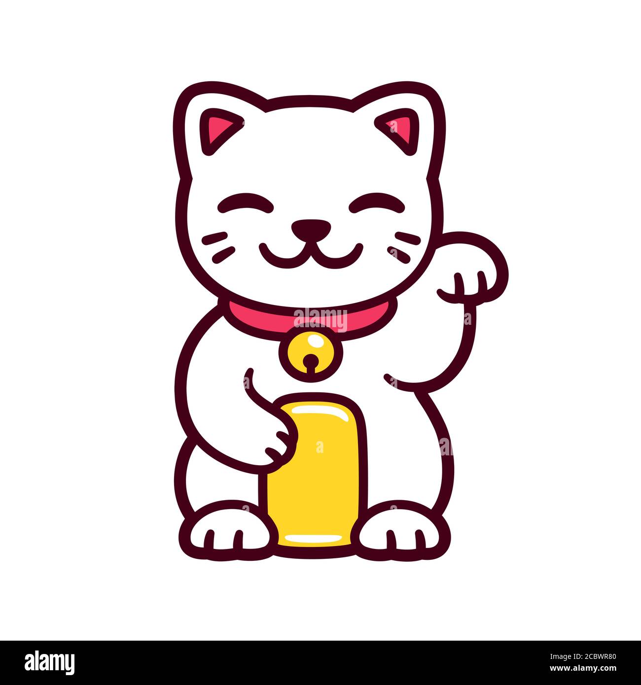 Carino cartone animato bianco Maneki Neko, gatto fortunato giapponese.  Buona fortuna Feng Shui kitty disegno. Illustrazione vettoriale isolata  Immagine e Vettoriale - Alamy