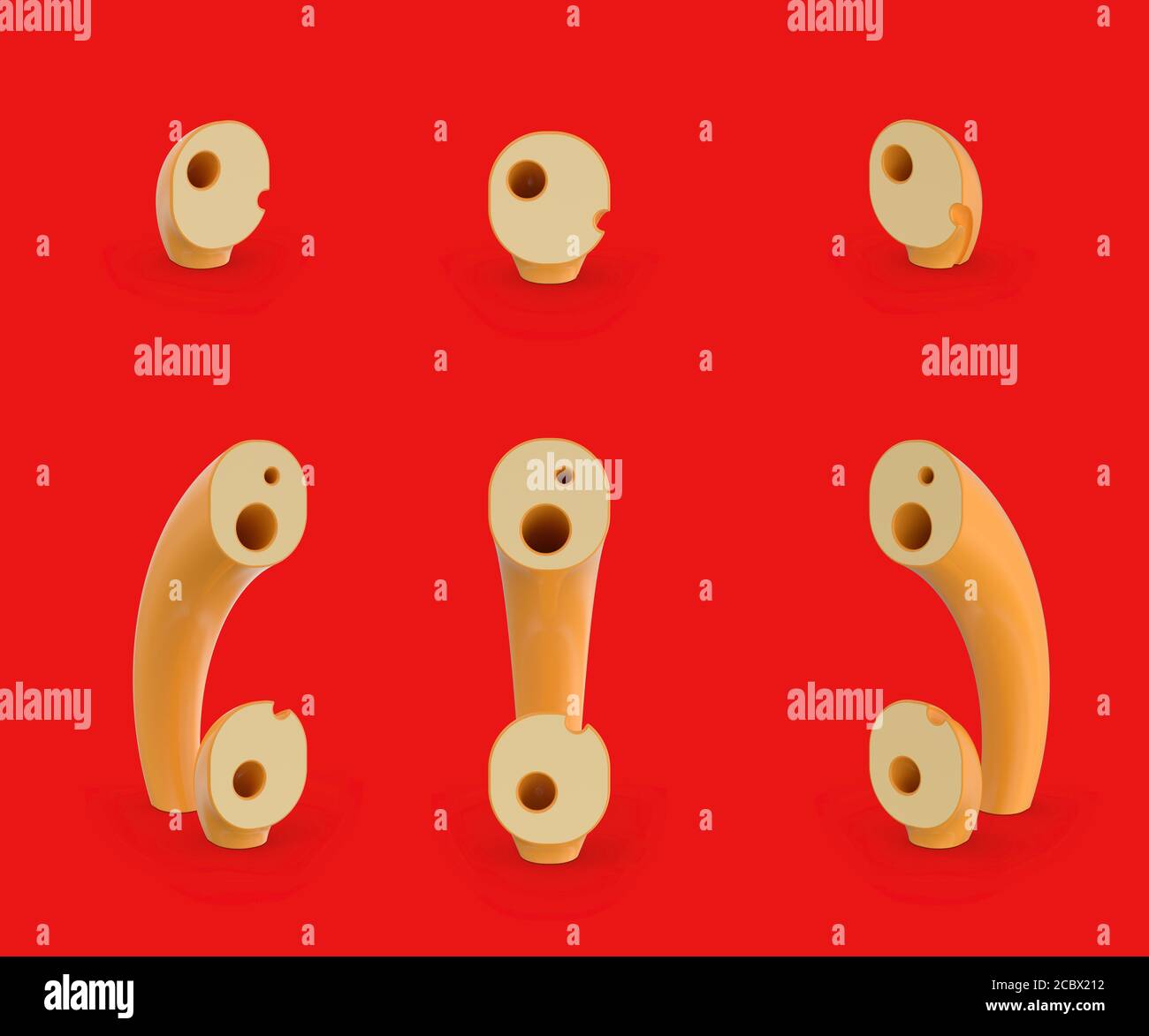 Punto e virgola. Due punti e carattere punto. Alfabeto e carattere del formaggio. Set di tre punti di vista in rosso. Rendering 3D Foto Stock