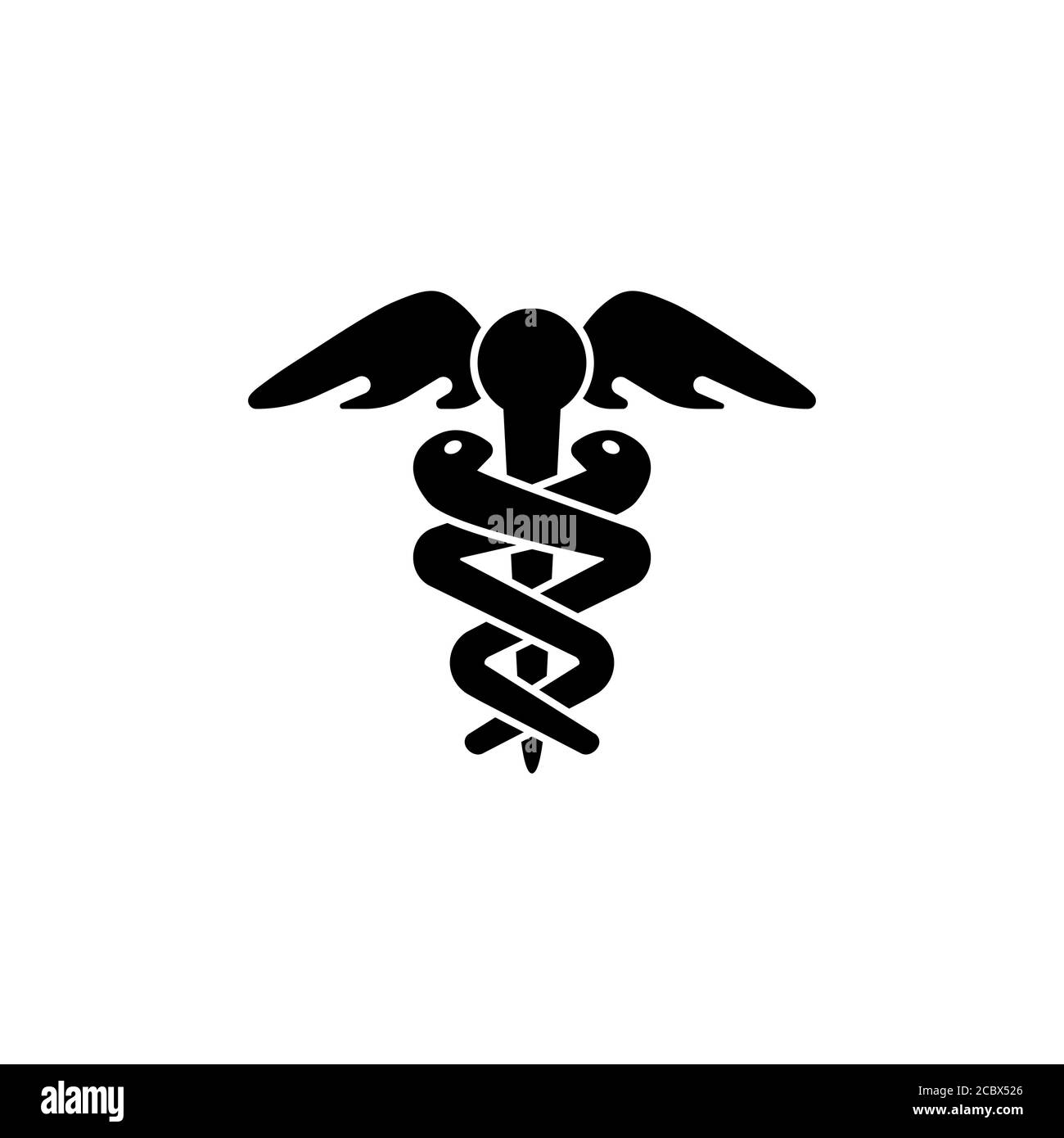 Caduceo di Hermes assistenza sanitaria. Segno medico. Vettore su sfondo bianco isolato. EPS 10 Illustrazione Vettoriale