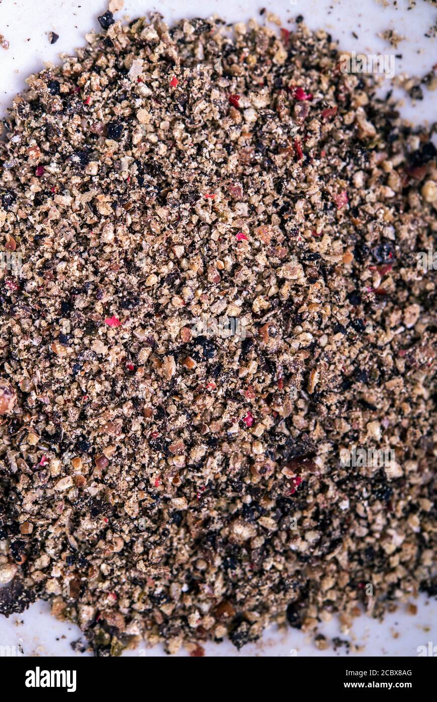 Macro shot di peppercorn schiacciati Foto Stock