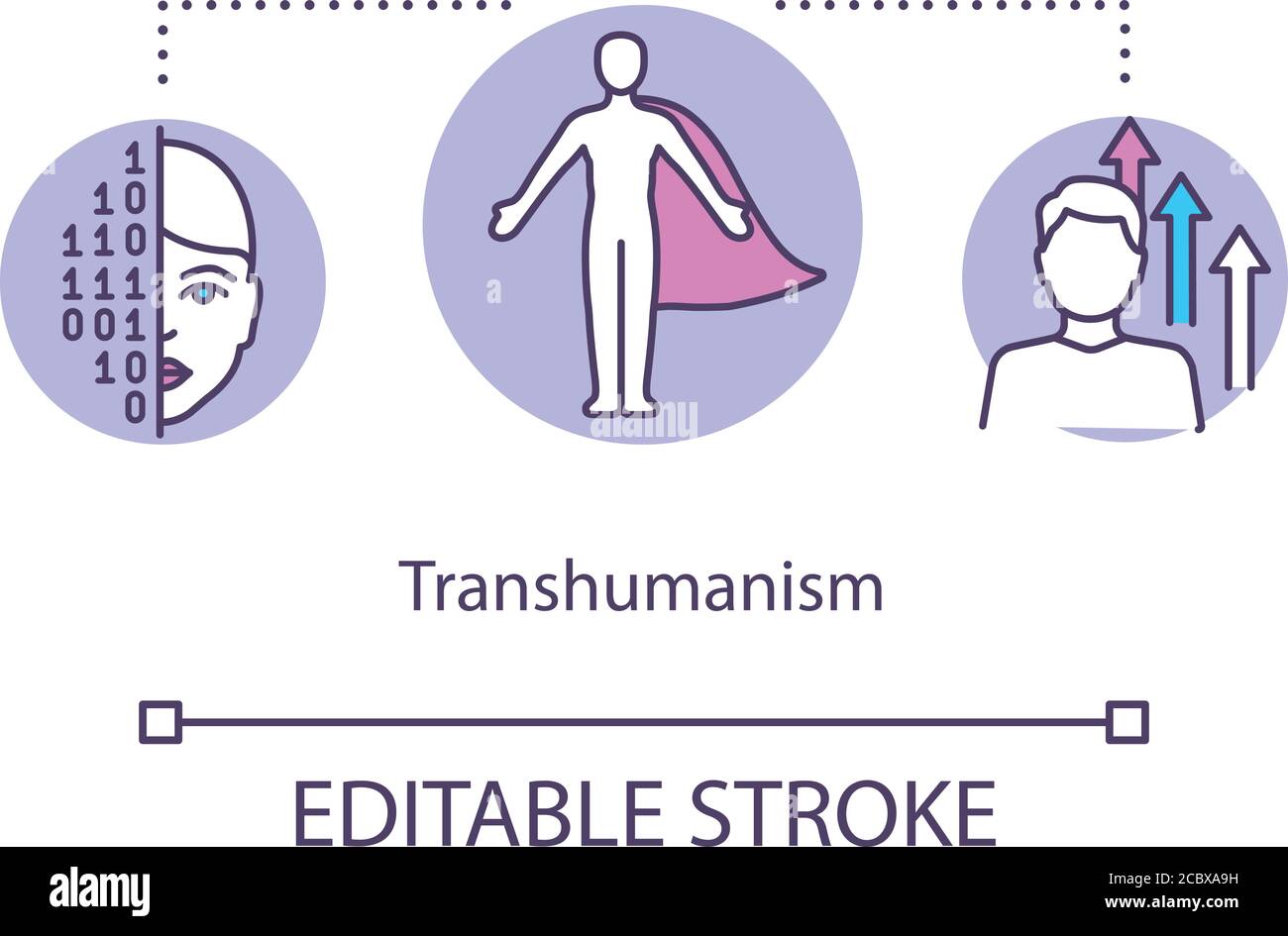 Icona del concetto di transumanesimo. Illustrazione sottile dell'idea di Biohacking. Ideologia del miglioramento umano. Hacking del corpo e potenziamento artificiale. Isolamento vettore Illustrazione Vettoriale