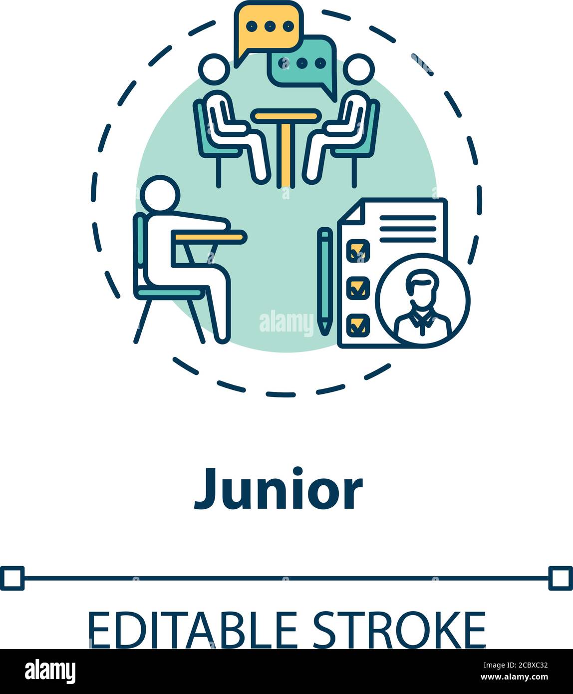 Icona concetto Junior. Tutoraggio degli studenti. Periodo della classe universitaria. Assistente della scuola superiore. Illustrazione sottile dell'idea di vita dell'università. Outli isolati dal vettore Illustrazione Vettoriale