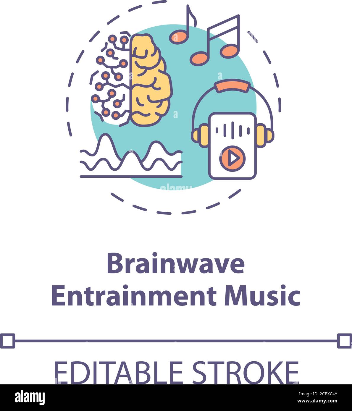 Icona di concetto musicale BrainWave. Punte di Biohacking, illustrazione sottile dell'idea di auto miglioramento. Aumento della produttività dei consigli. Vettore isolato Illustrazione Vettoriale