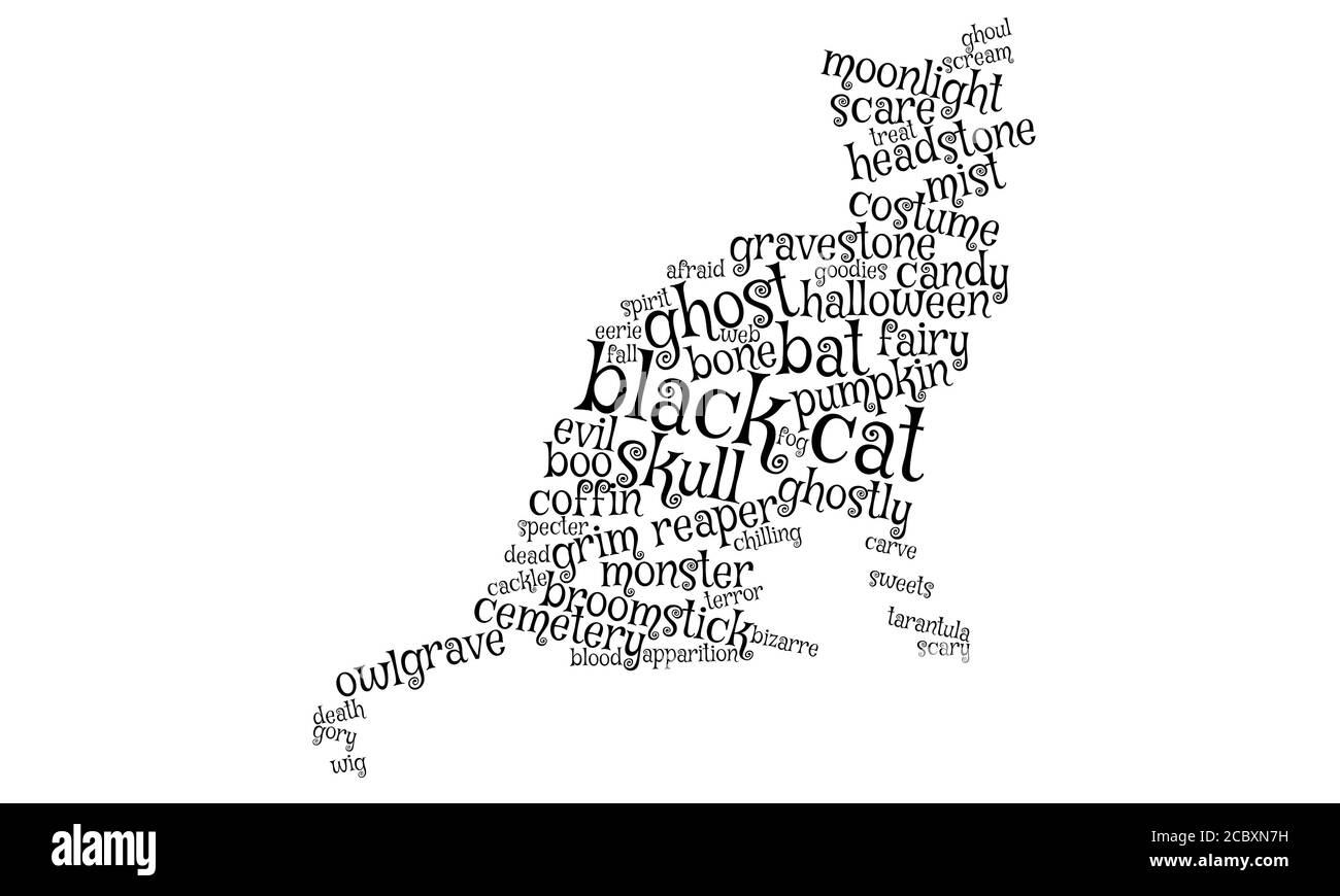 Tag nuvola a forma di un gatto nero su sfondo bianco, concetto per Halloween, costumi e tradizioni, trucco o trattare, ottobre 31 Foto Stock