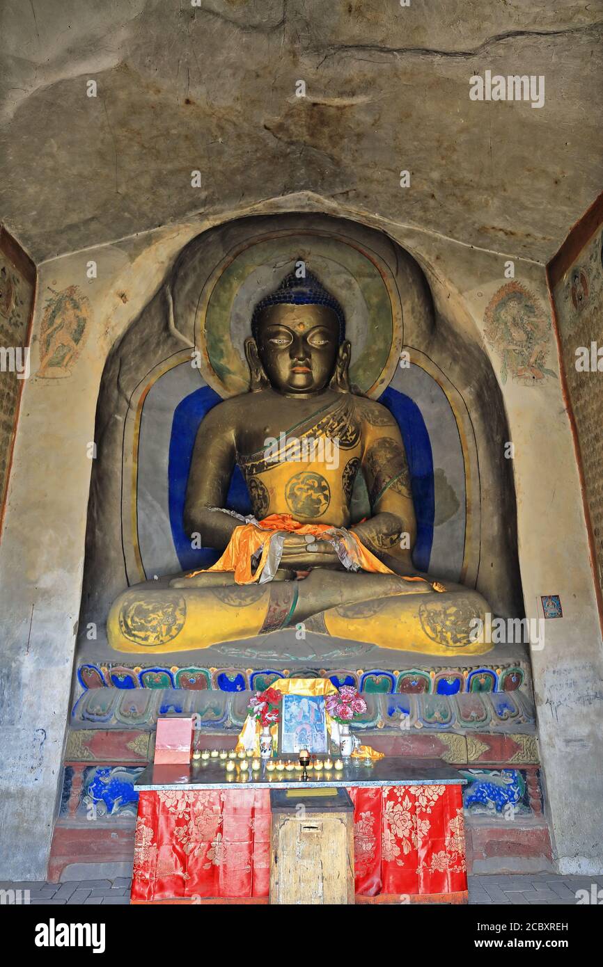 Meditazione Buddha-grotta tempio nelle Grotte del Paradiso dei Thirtythree. Tempio di Matisi-Zhangye-Gansu-Cina-1006 Foto Stock