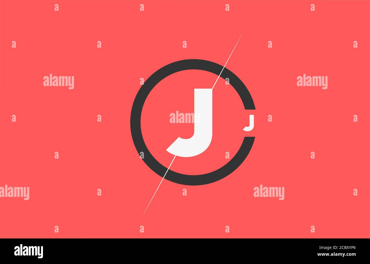 Icona con il logo della lettera dell'alfabeto J rosa nero bianco. Circle business e design aziendale Illustrazione Vettoriale