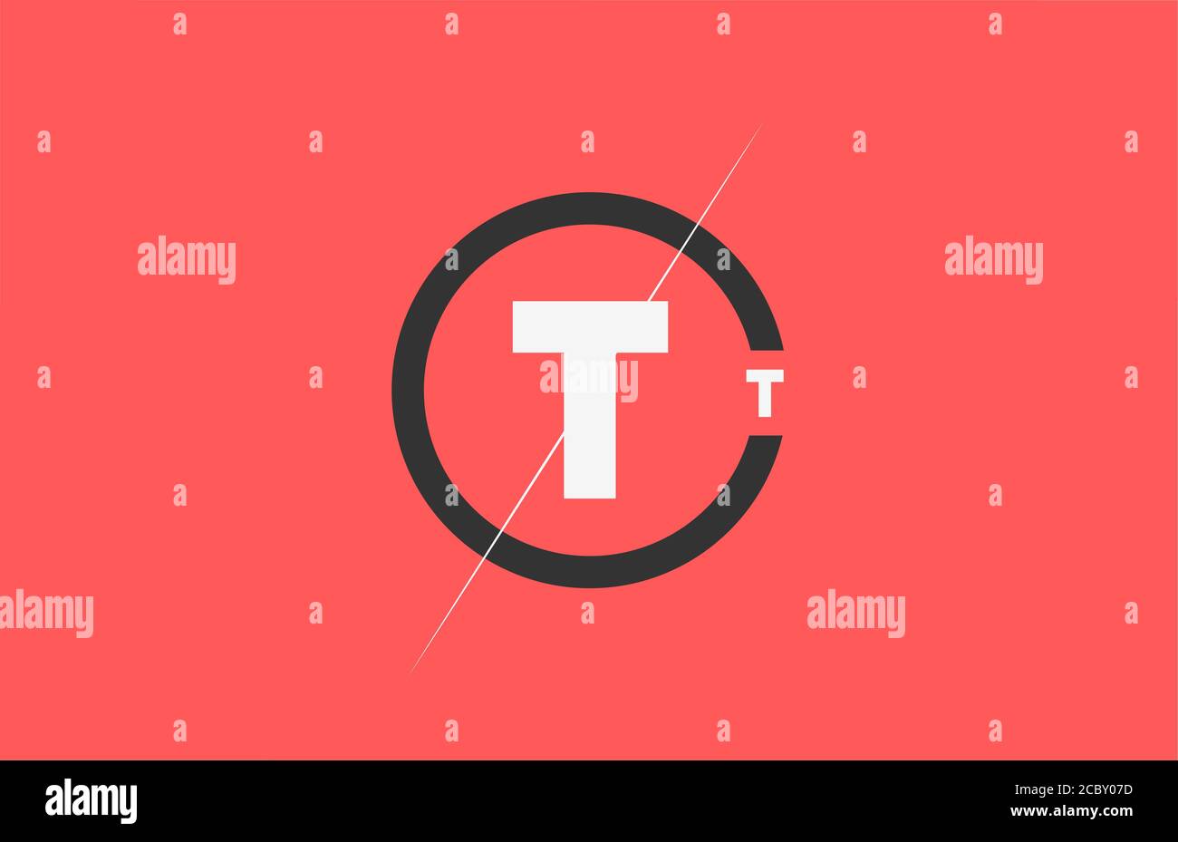 Icona con il logo della lettera dell'alfabeto T rosa nero bianco. Circle business e design aziendale Illustrazione Vettoriale