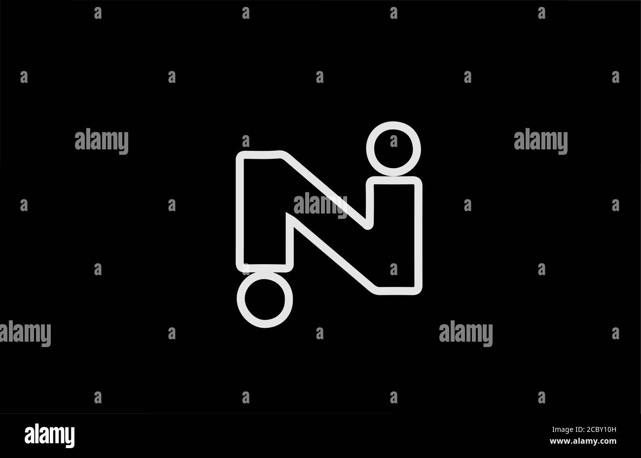 N icona con il logo della lettera alfabetica con la linea. Colore bianco nero per il design aziendale e aziendale Illustrazione Vettoriale