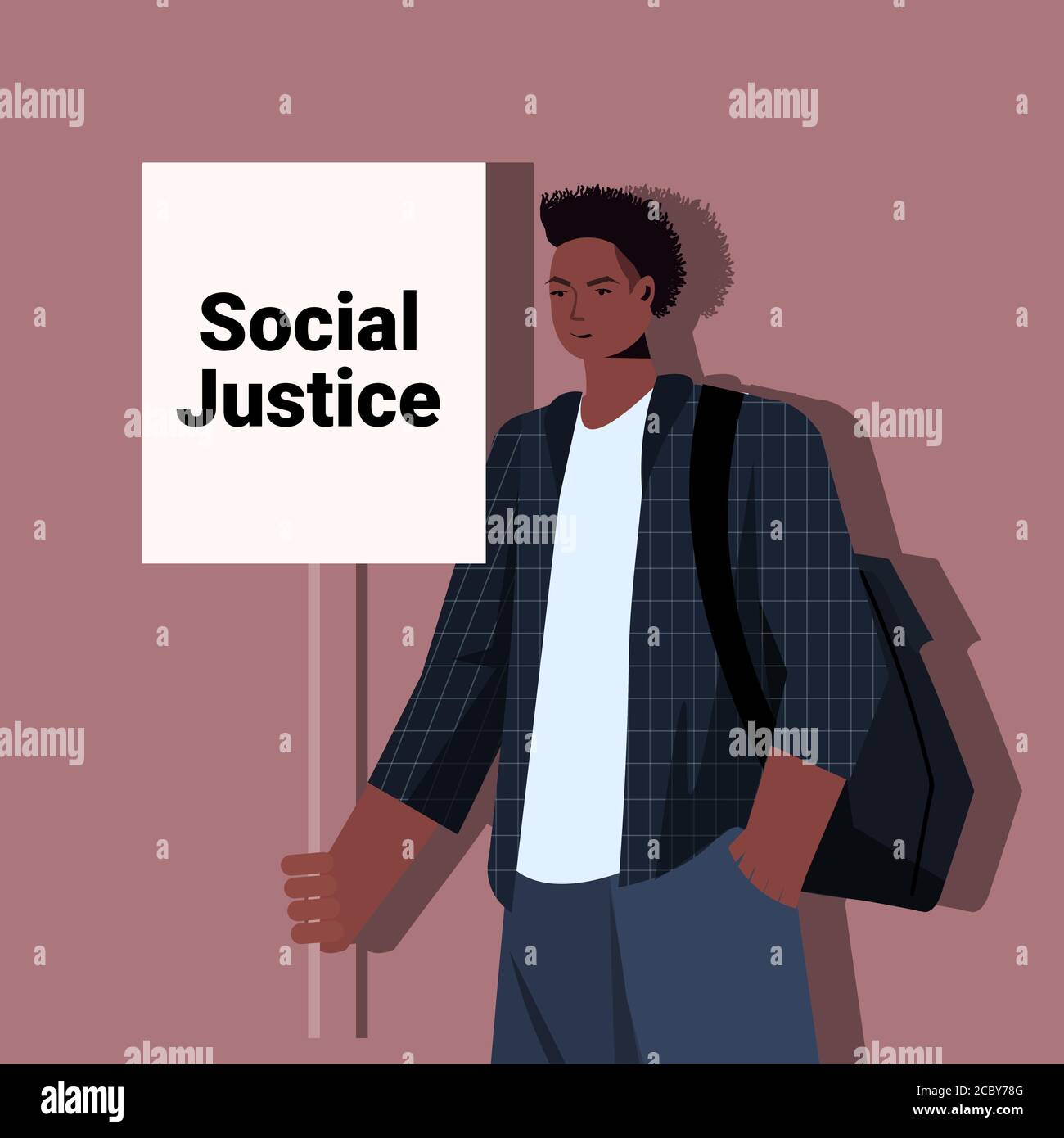 attivista dell'uomo afroamericano che tiene fermo il razzismo manifesto l'uguaglianza razziale giustizia sociale fermare la discriminazione concetto ritratto illustrazione vettoriale Illustrazione Vettoriale