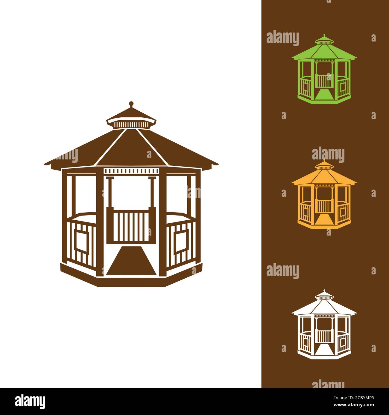 Illustrazione vettoriale del gazebo isolato su sfondo bianco. Può essere utilizzato come logo o elemento di design. EPS 10. Illustrazione Vettoriale