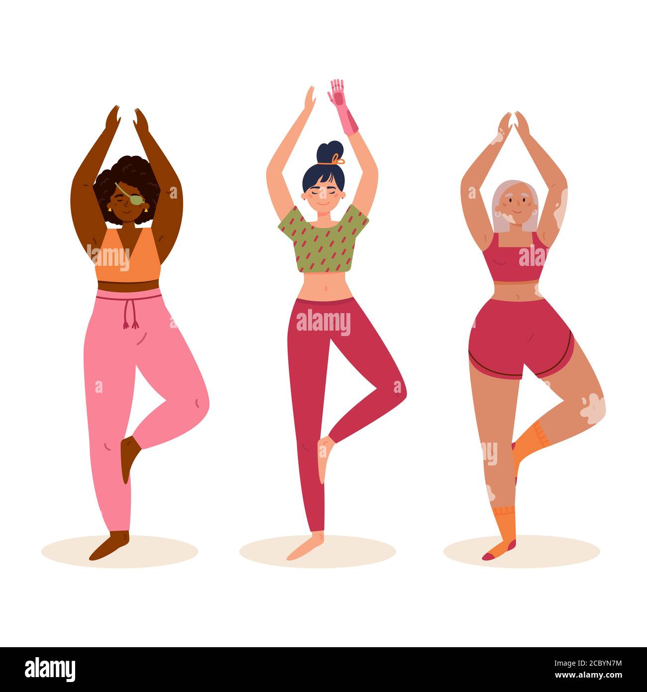 Le donne disabili praticano lo yoga Illustrazione Vettoriale