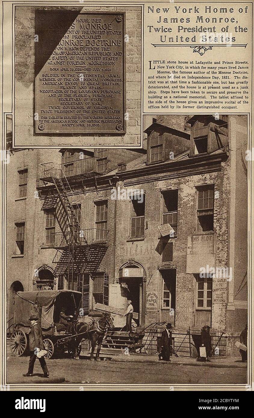 New York, sede di James Monroe, due volte presidente degli Stati Uniti, 63 Prince Street, New York City Foto Stock