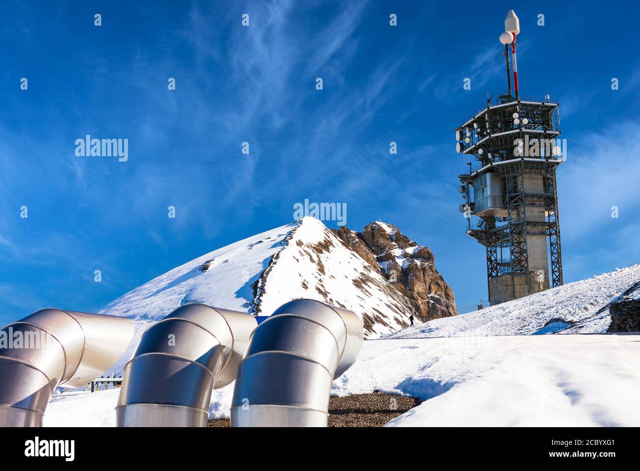 Stazione sul Monte Titlis Svizzera in una giornata limpida con splendide viste. Foto Stock
