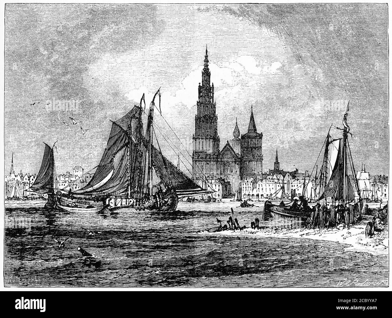 Incisione di una scena ad Anversa. Dalla storia del Protestantesimo di Wylie. Foto Stock