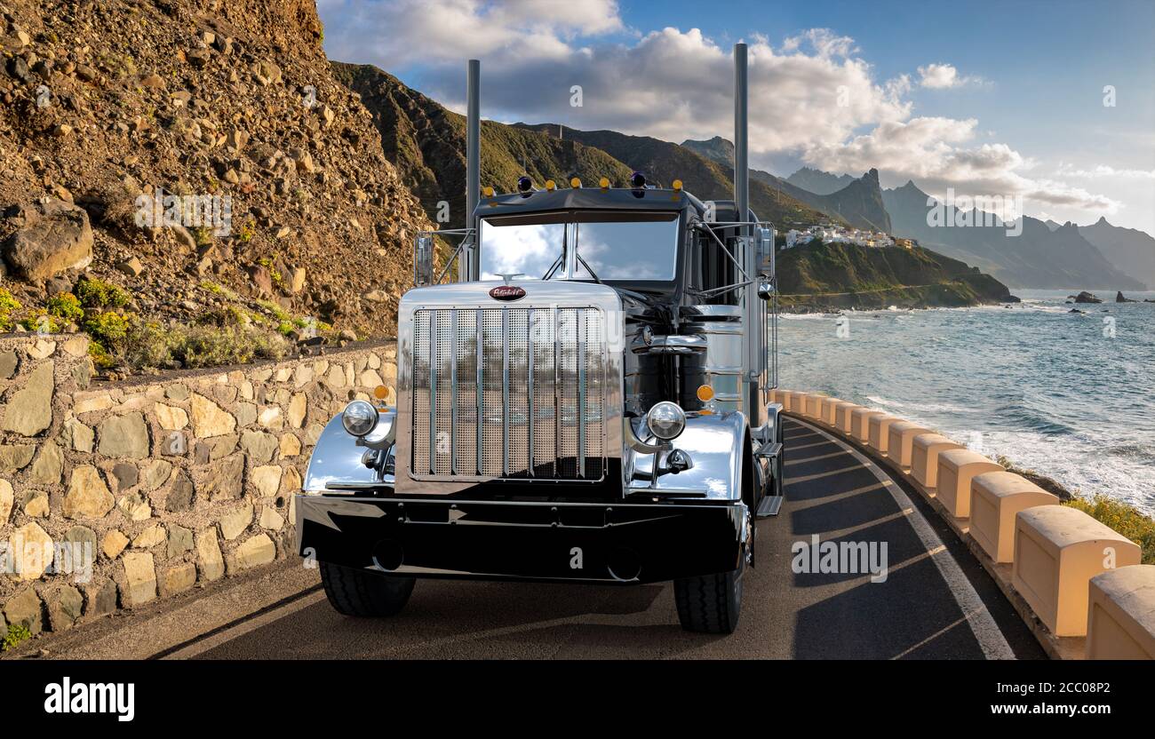 Americano Peterbilt camion sulla strada Foto Stock