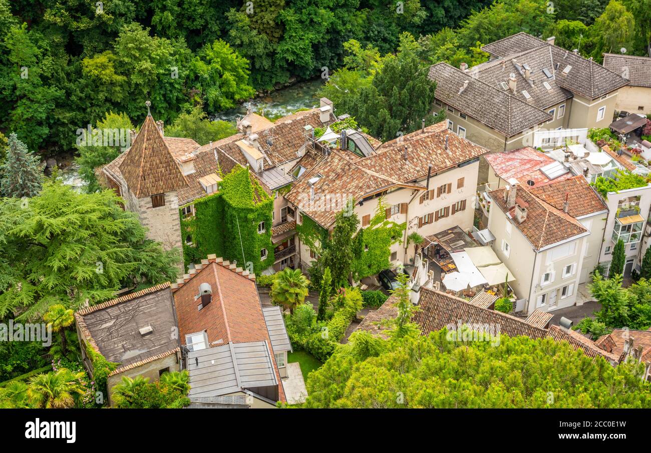 Merano (Merano) in Alto Adige - Trentino Alto Adige - Nord Italia. Vista dall'alto del centro storico della città vecchia Foto Stock