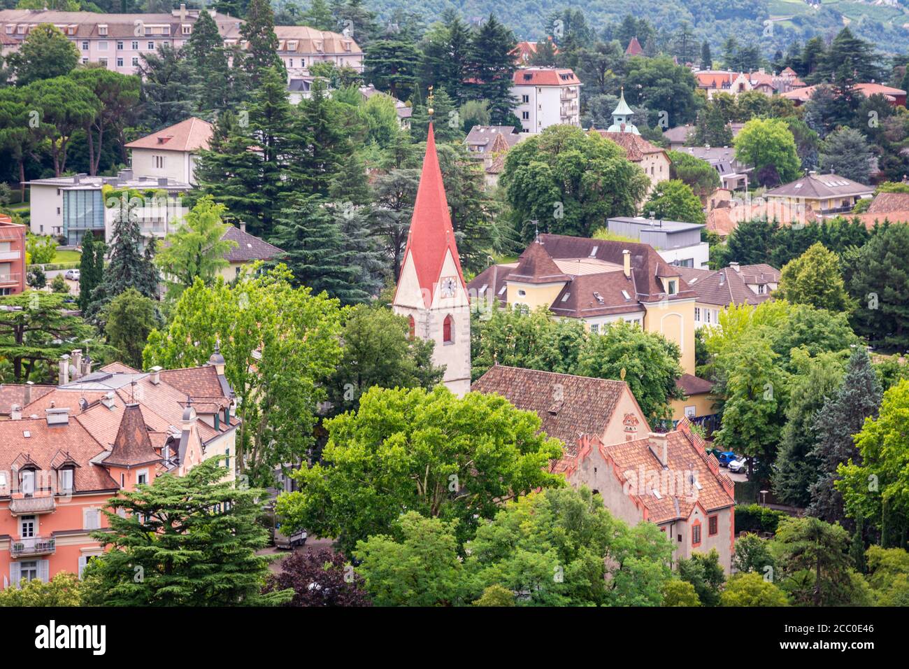 Merano (Merano) in Alto Adige - Trentino Alto Adige - Italia settentrionale. Vista dall'alto della città vecchia Foto Stock