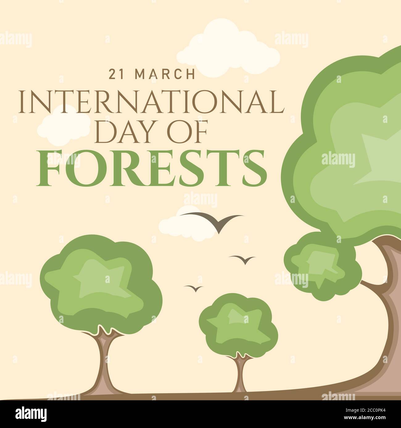 Giornata Internazionale astratta delle foreste per la progettazione di banner. Inquinamento ambientale. Salvare le foreste. Paesaggio ambiente scenario. Illustrazione vettoriale EPS Illustrazione Vettoriale
