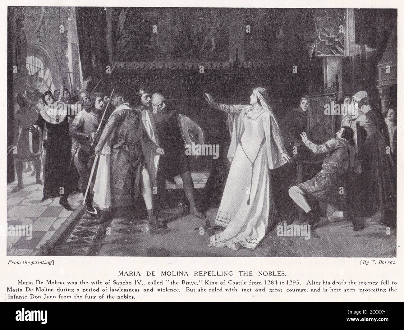 Maria De Molina respinge i Nobili XIII secolo - Pittura di V. Borras. Foto Stock
