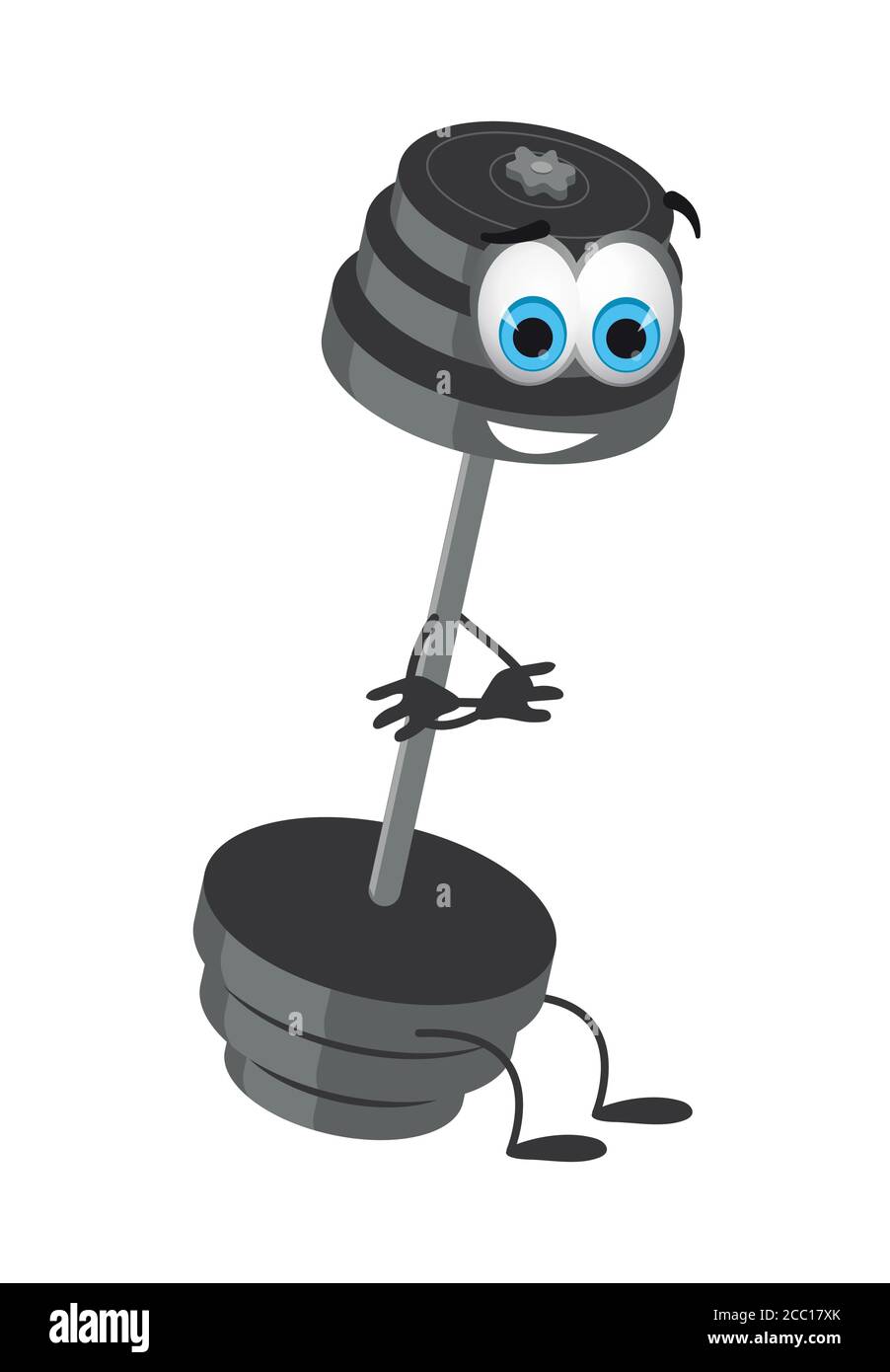 Divertente barbell su sfondo bianco, collezione fitness, illustrazione vettoriale piatta Illustrazione Vettoriale