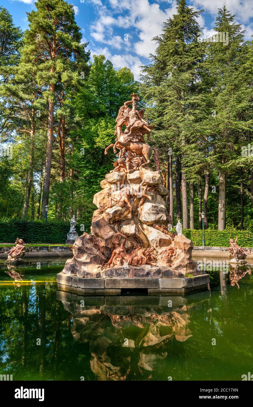 Fontana, Palazzo reale di la Granja de San Ildefonso, Segovia, Castiglia e Leon, Spagna Foto Stock