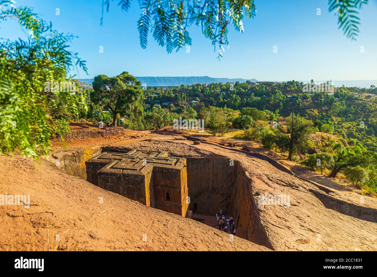 Unica chiesa monolitica scavata nella roccia di San Giorgio a Lalibela, Etiopia Foto Stock