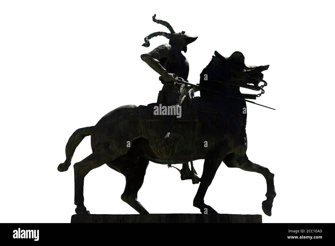 Statua equestre di Francisco Pizarro a Plaza Mayor di Trujillo, Spagna. Scolpito da Charles Cary Rumsey nel 1928 Foto Stock