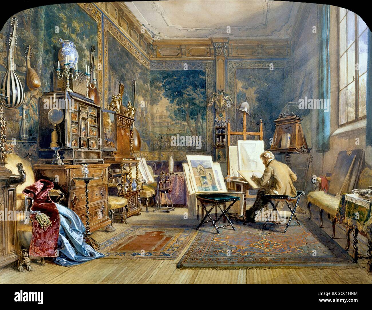 Werner Carl Friedrich Heinrich - artista al lavoro Il suo studio - Scuola tedesca - 19 e inizio 20 Secolo Foto Stock