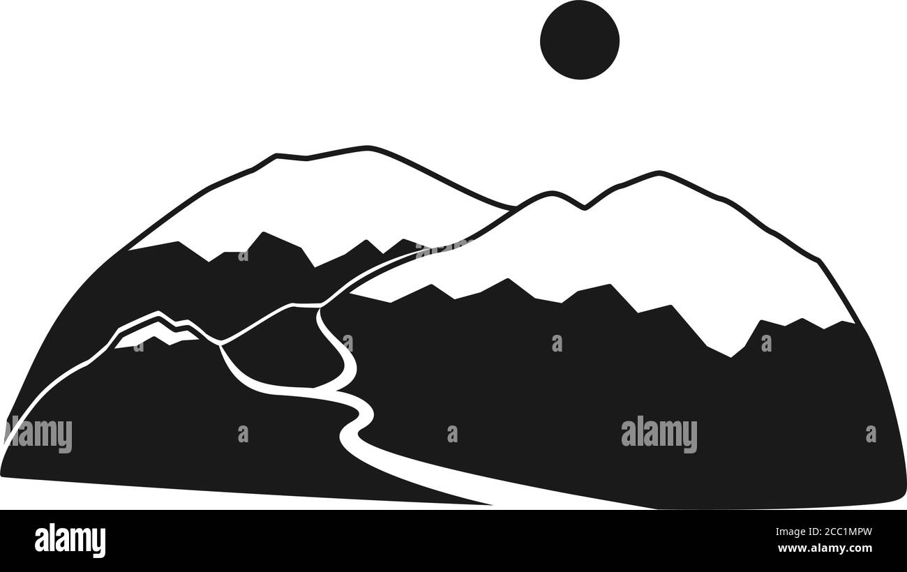 Silhouette della catena montuosa in bianco e nero Illustrazione Vettoriale