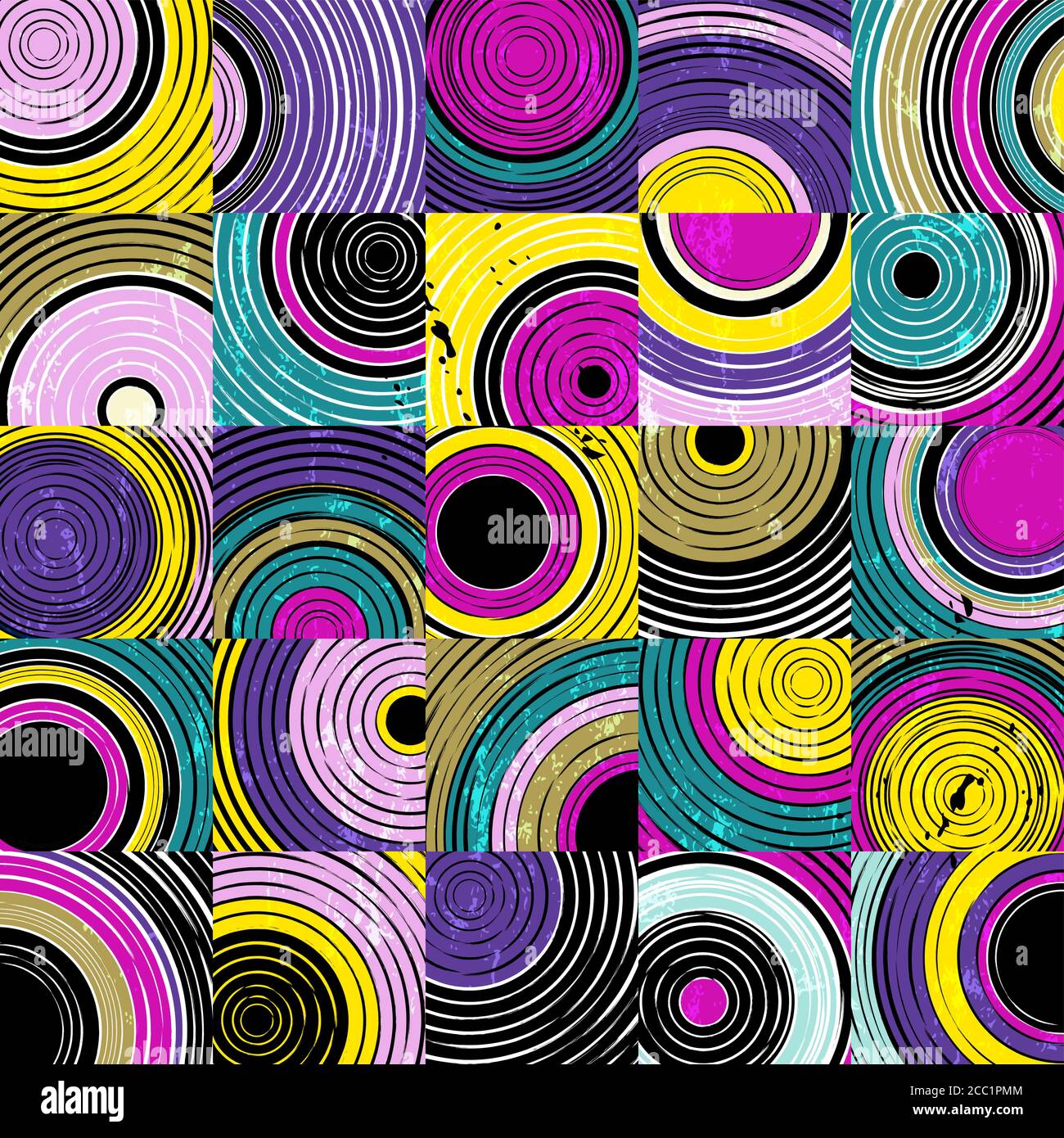 motivo di sfondo senza cuciture, con cerchi, quadrati, tratti e schizzi Illustrazione Vettoriale