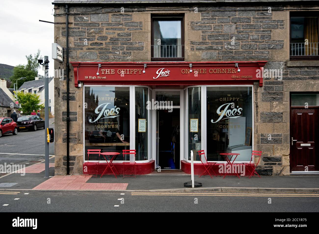 Joe's, The Chippy on the Corner a Kingussie, Cairngorms National Park, Scozia, Regno Unito. Foto Stock