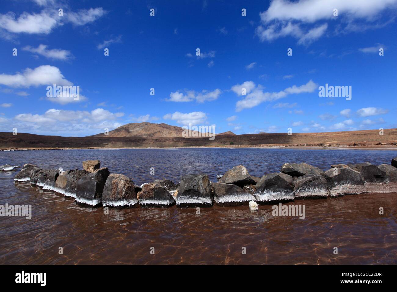 Africa, Capo Verde, Sal, vista di sale su pietre in Salt Lake Foto Stock