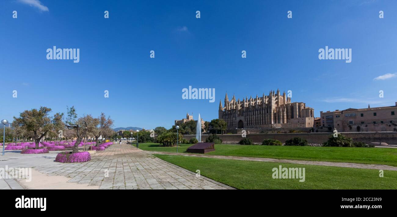 Spagna, Mallorca, Palma, vista di La Seu Cathedral Foto Stock