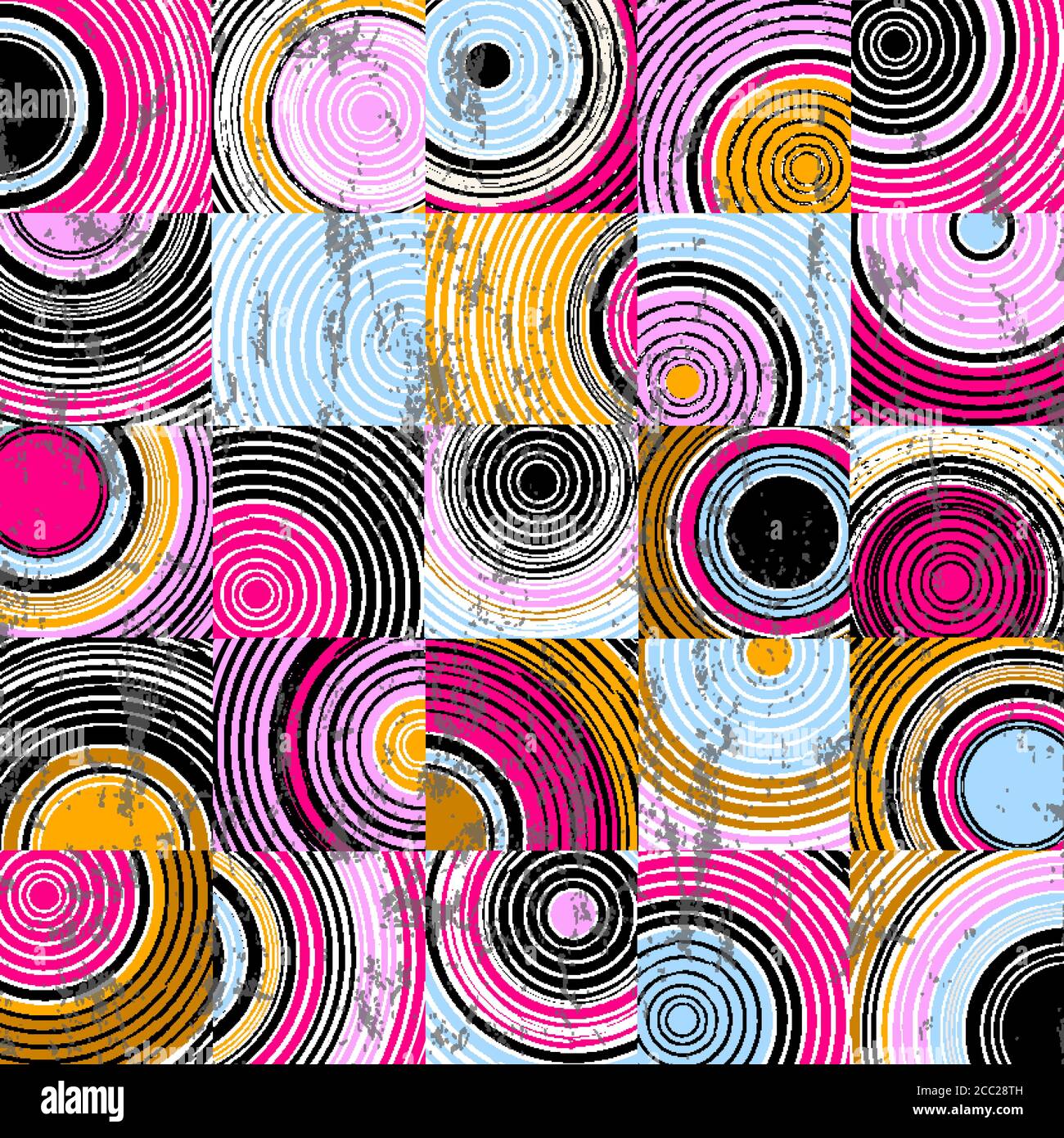 motivo di sfondo senza cuciture, con cerchi, quadrati, tratti e schizzi Illustrazione Vettoriale