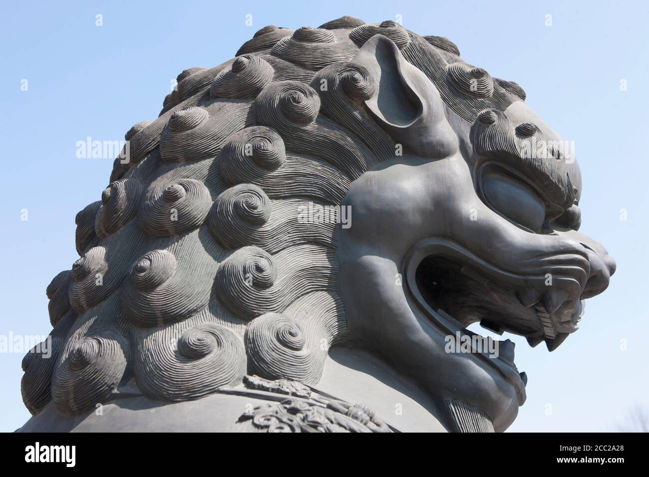 Cina, Pechino, Cinese custode di Lion, close up Foto Stock