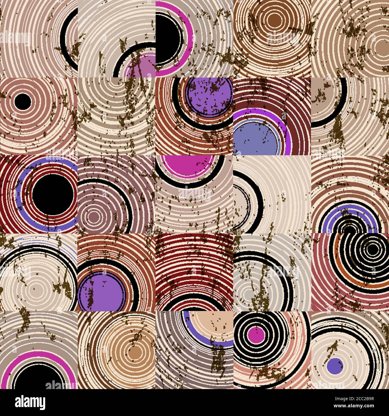 motivo di sfondo senza cuciture, con cerchi, quadrati, tratti e schizzi Illustrazione Vettoriale