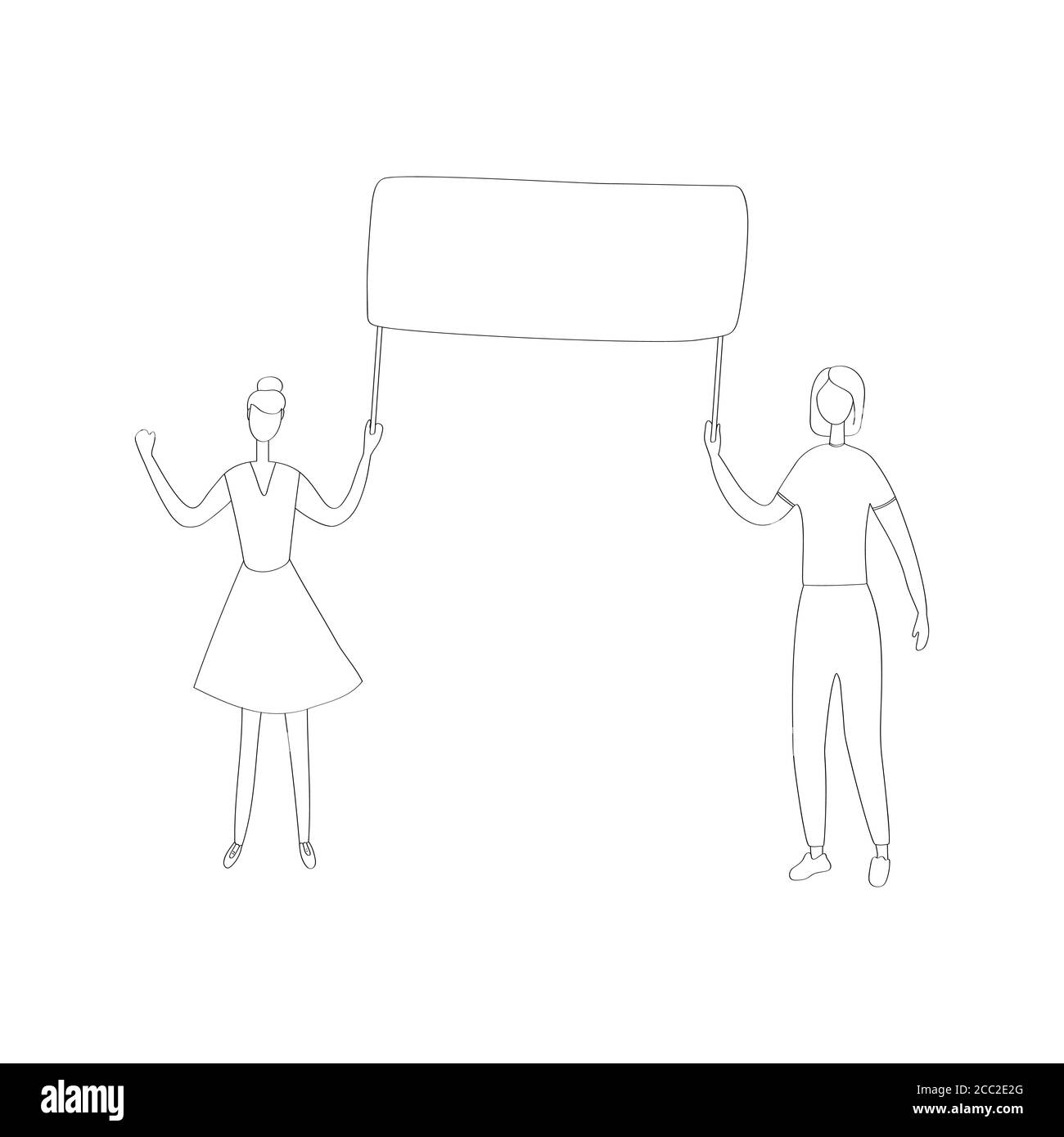 Protestare le ragazze con un cartello. Sciopero femminista. Le donne si sono ribagliate per la libertà e l'uguaglianza. Movimento femminile contro la violenza domestica e le molestie Illustrazione Vettoriale