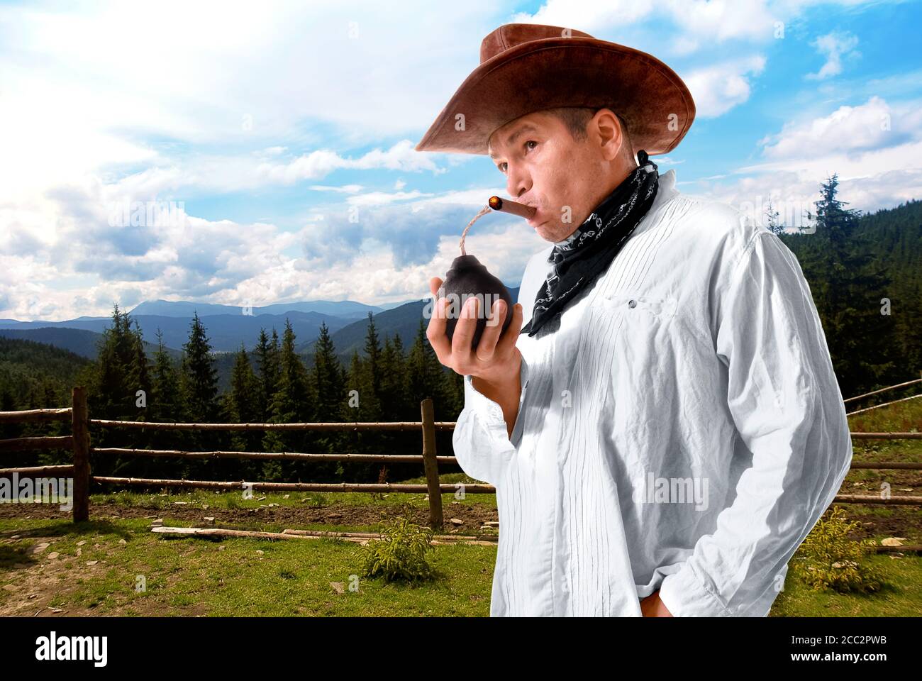 cowboy con bomba Foto Stock