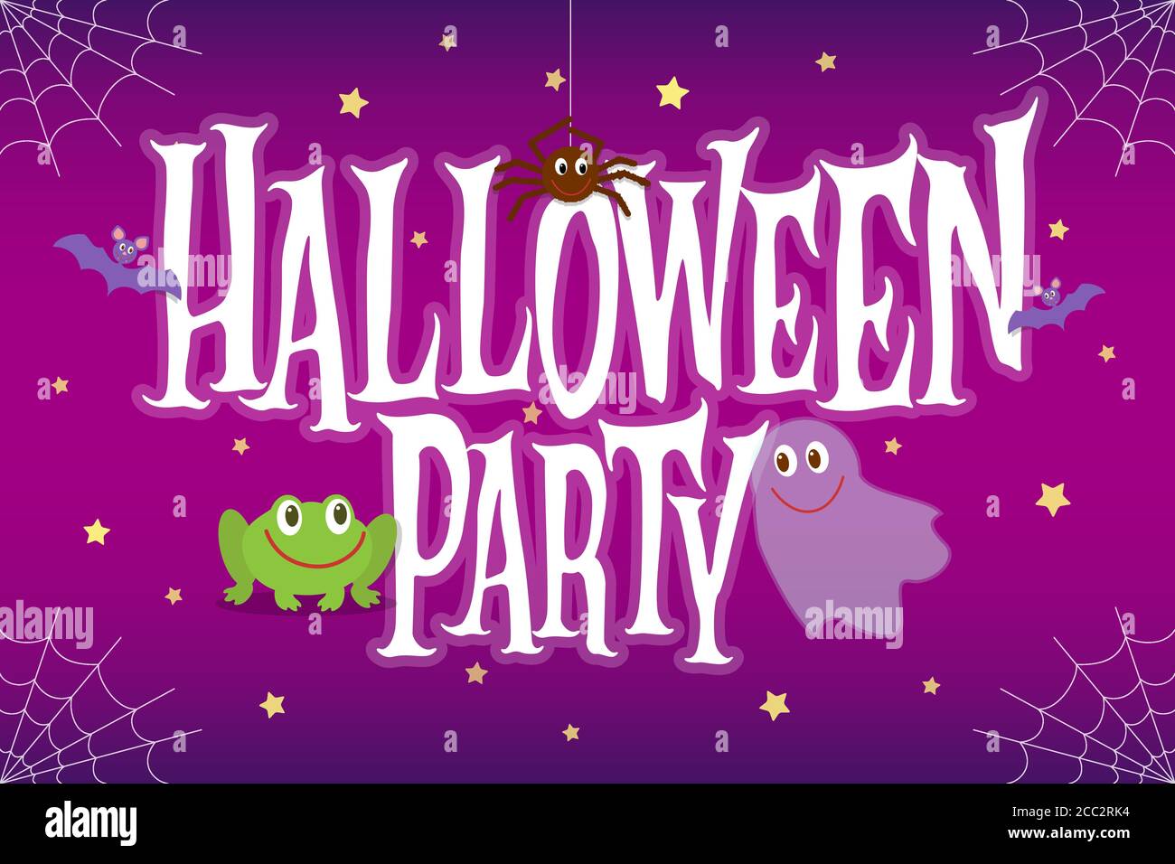 Scritta di Halloween party. Simpatica illustrazione vettoriale per volantino o invito Illustrazione Vettoriale